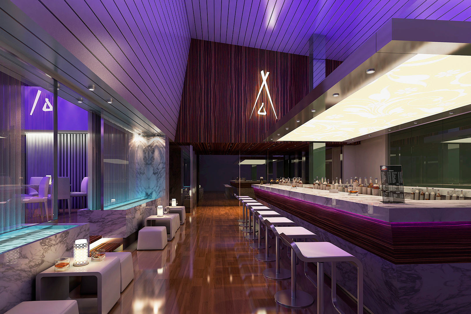 Bar Restaurant Nikki Hotel - Rendu int&eacute;rieur de nuit