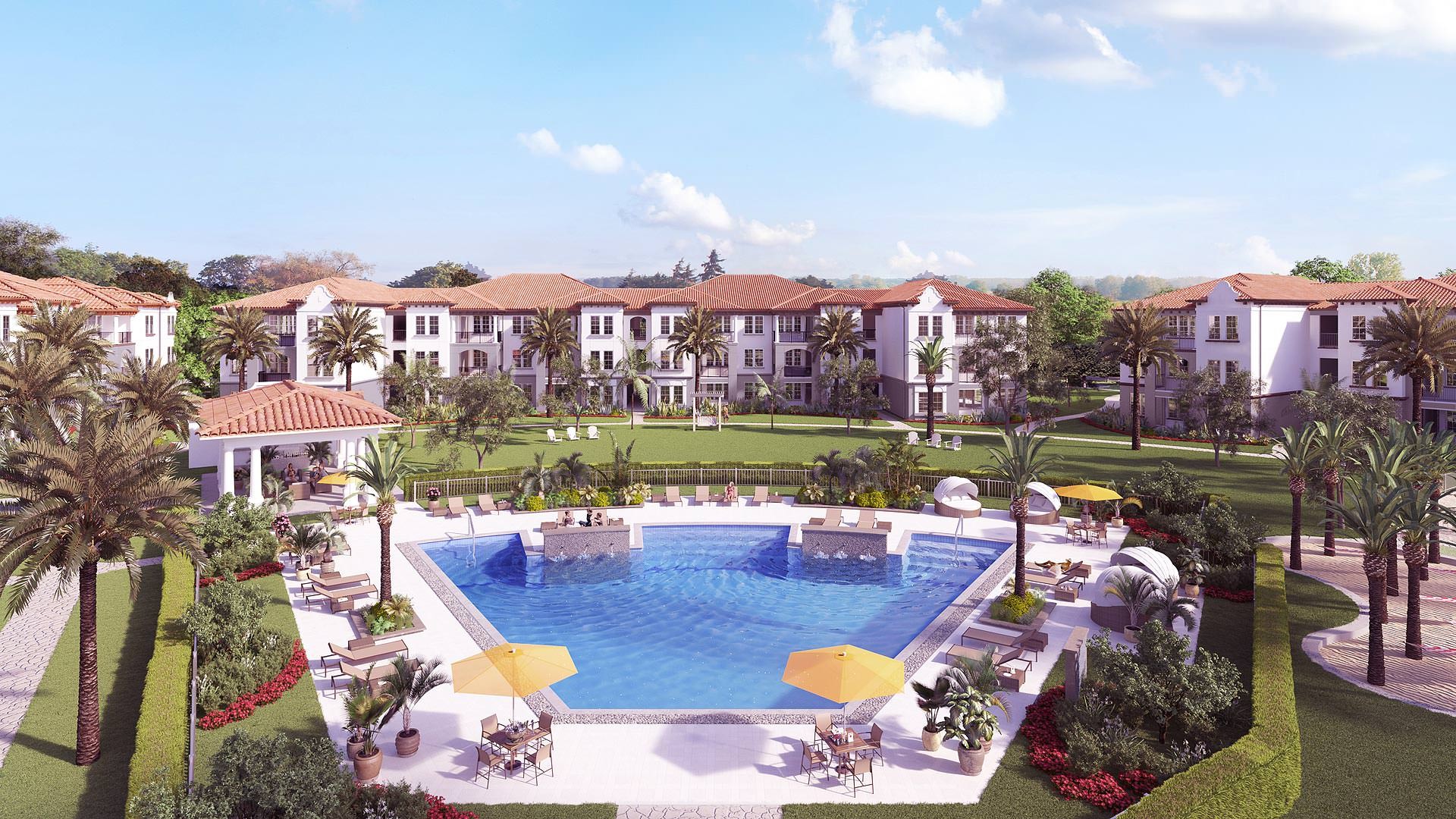 Piscine immeuble r&eacute;sidentiel - Image 3d a&eacute;rienne