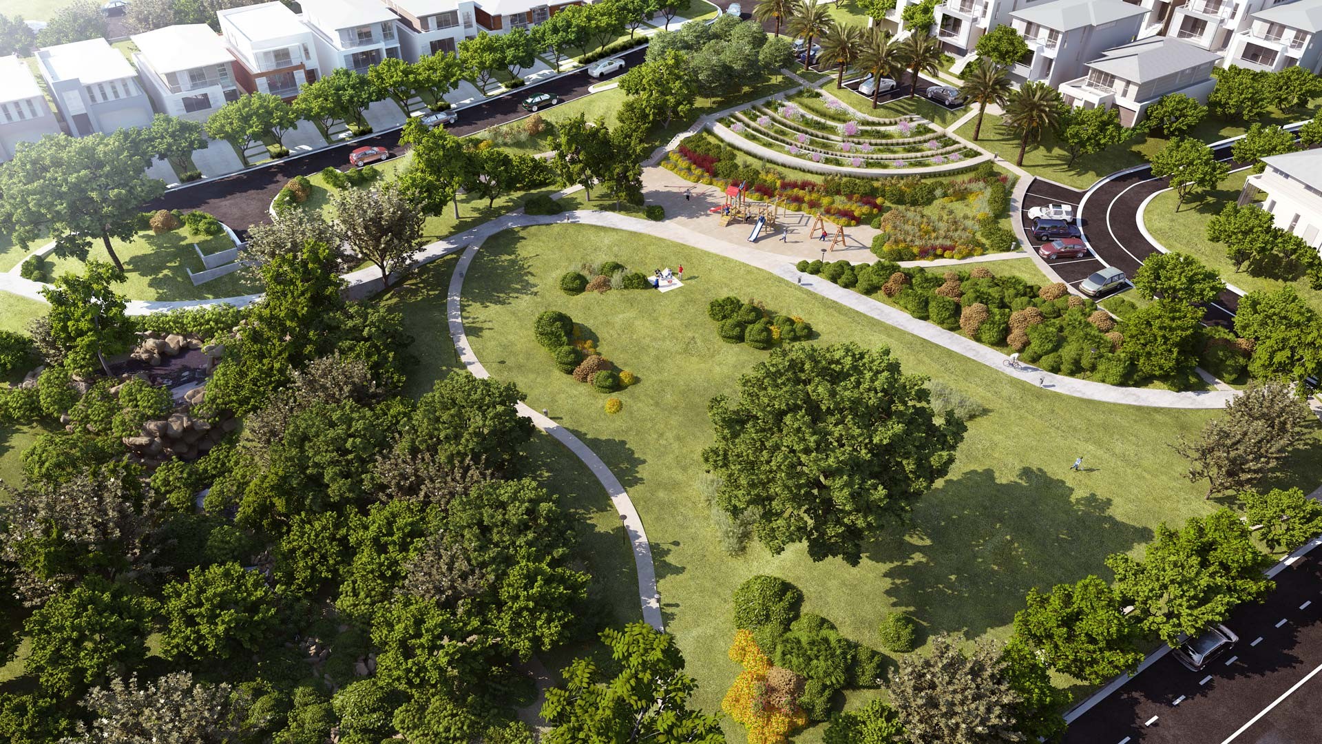 Parque urbain - Vue 3d a&eacute;rienne